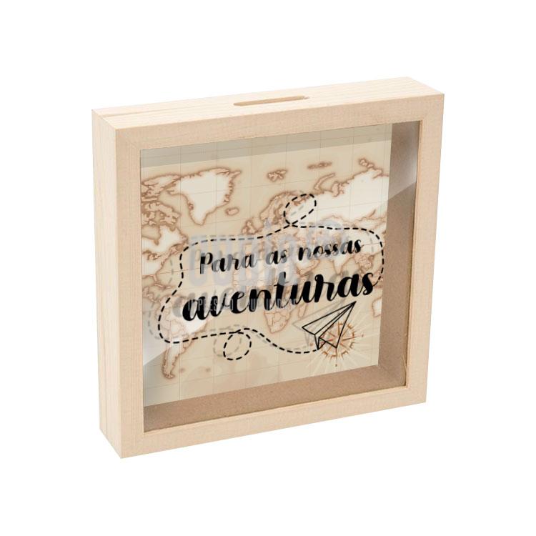 Mealheiro caixa madeira com vidro para as nossas aventuras mod.1