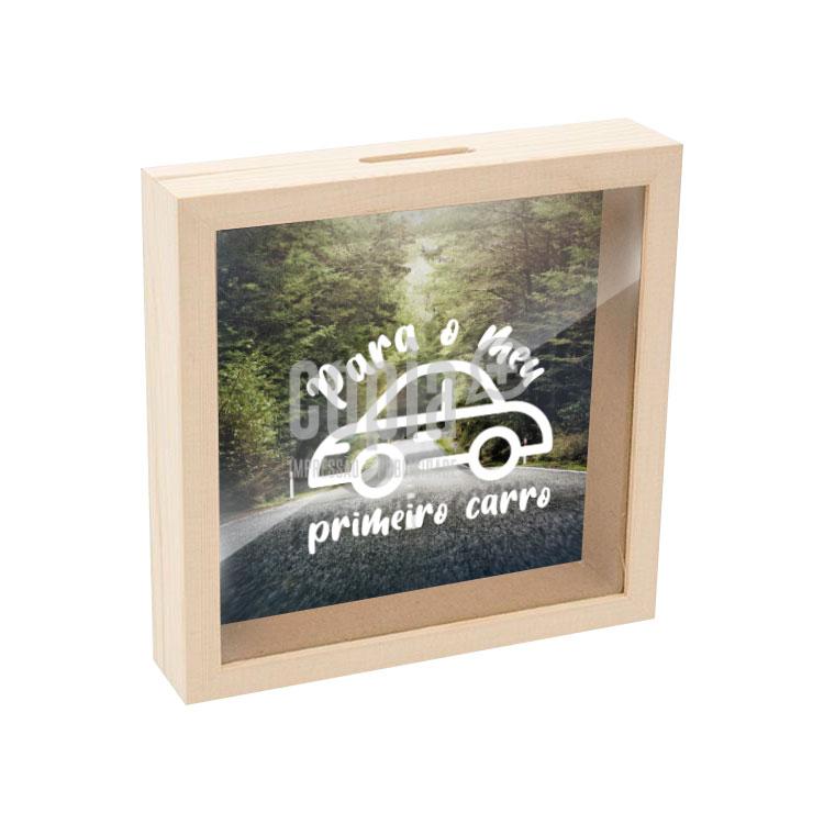 mealheiro caixa madeira com vidro para o meu primeiro carro mod.15