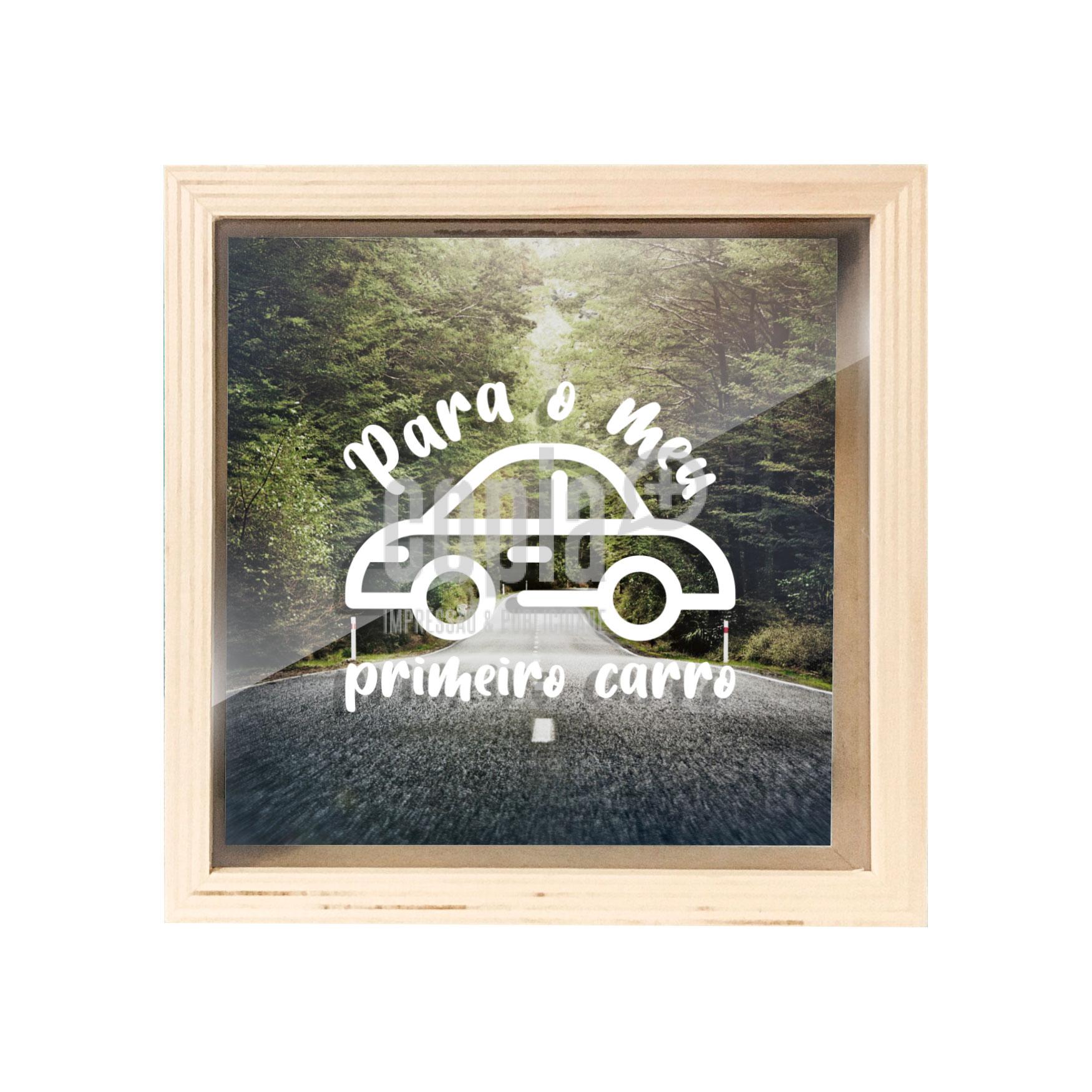 mealheiro caixa madeira com vidro para o meu primeiro carro mod.15