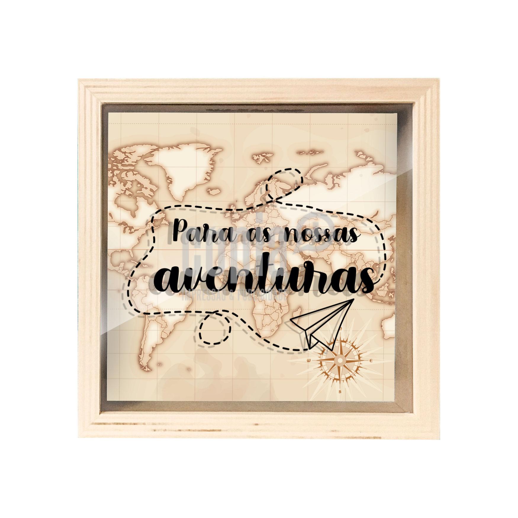 Mealheiro Caixa madeira com vidro para as nossas aventuras mod.1