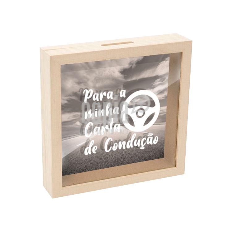 Mealheiro caixa madeira com vidro para a minha carta de condução mod.2