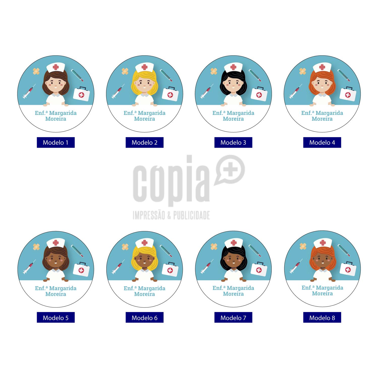 Crachá identificação enfermeira modelos pin copiamais mod.85