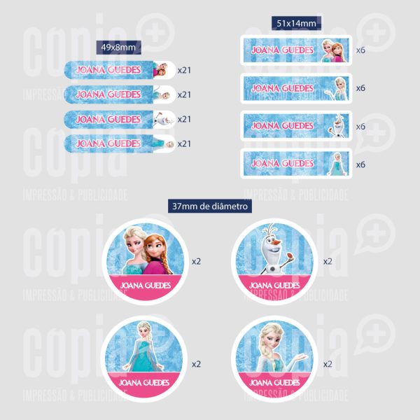 Etiquetas Escolares Frozen Identificação Crianças Cópia+ mod.9