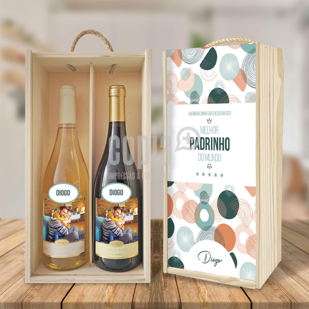 caixa + 2 garrafas de vinho padrinho mod10