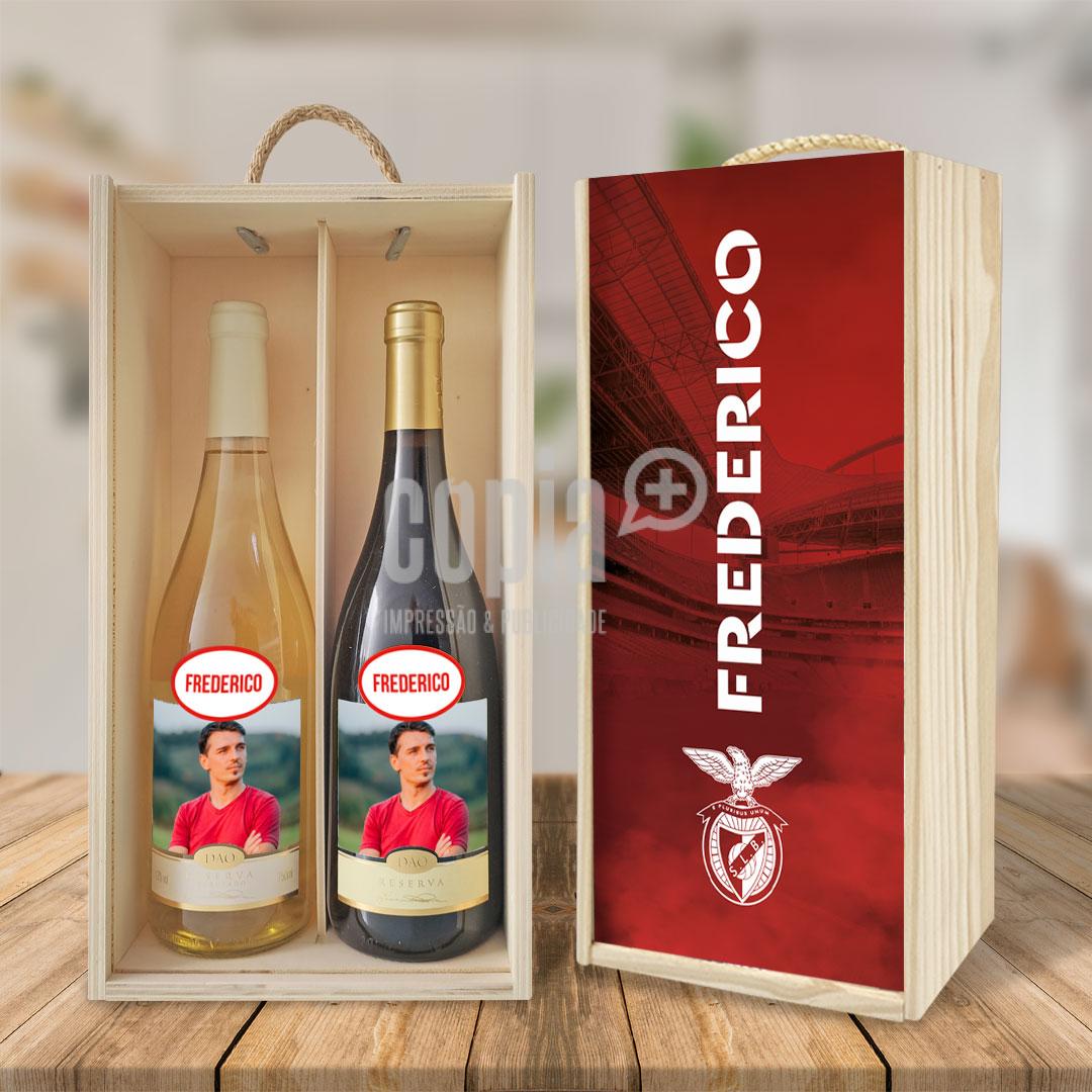 Caixa + garrafas vinho benfica mod19