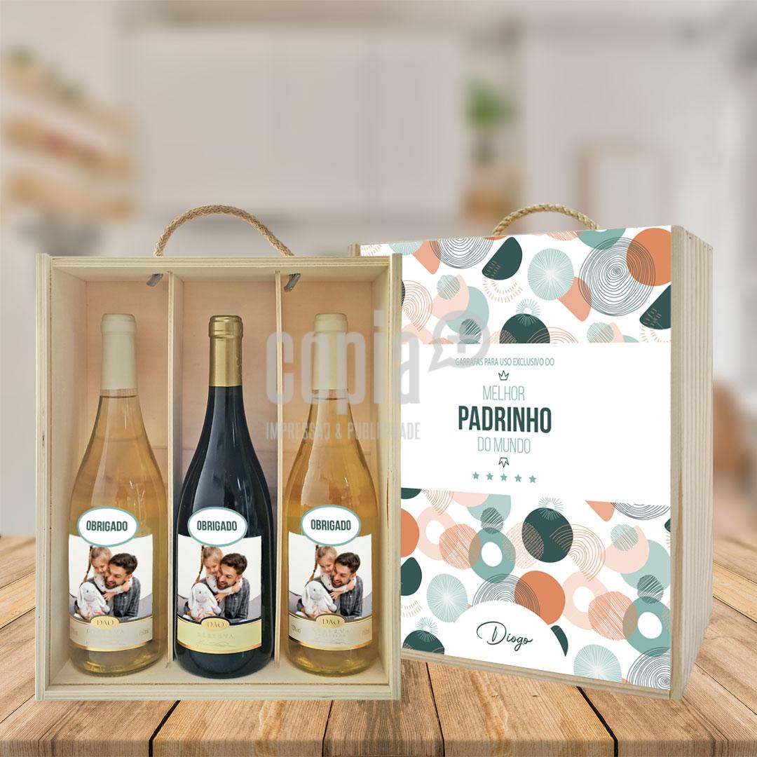 caixa + 3 garrafas vinho padrinho mod.10