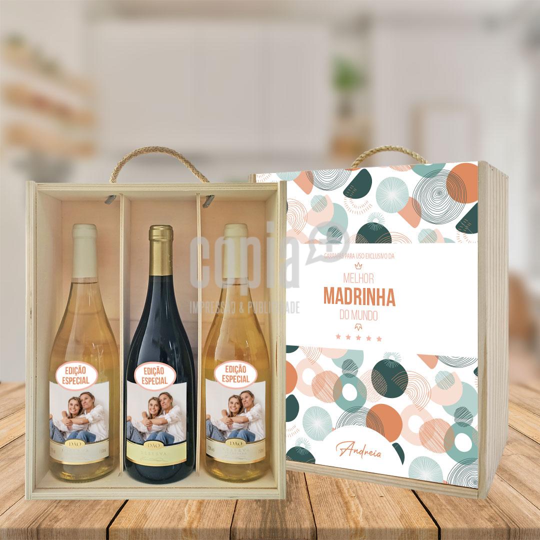 caixa + 3 garrafas de vinho madrinha mod.11