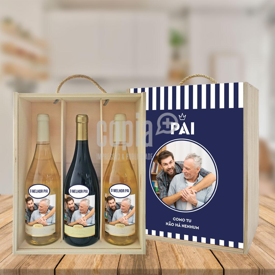 caixa + 3 garafas de vinho pai mod.15