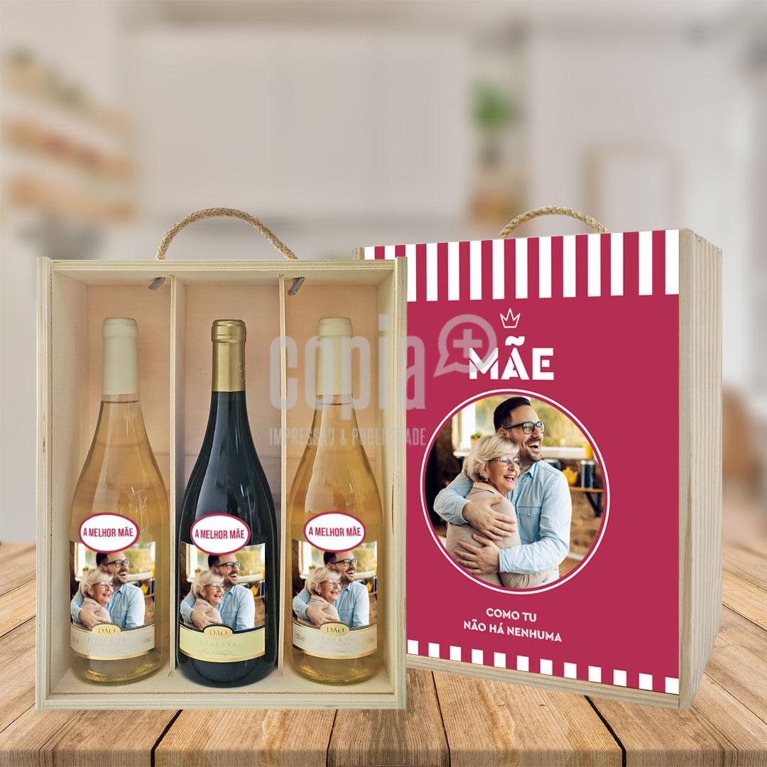 caixa + 3 garrafas de vinho mod.16 mãe