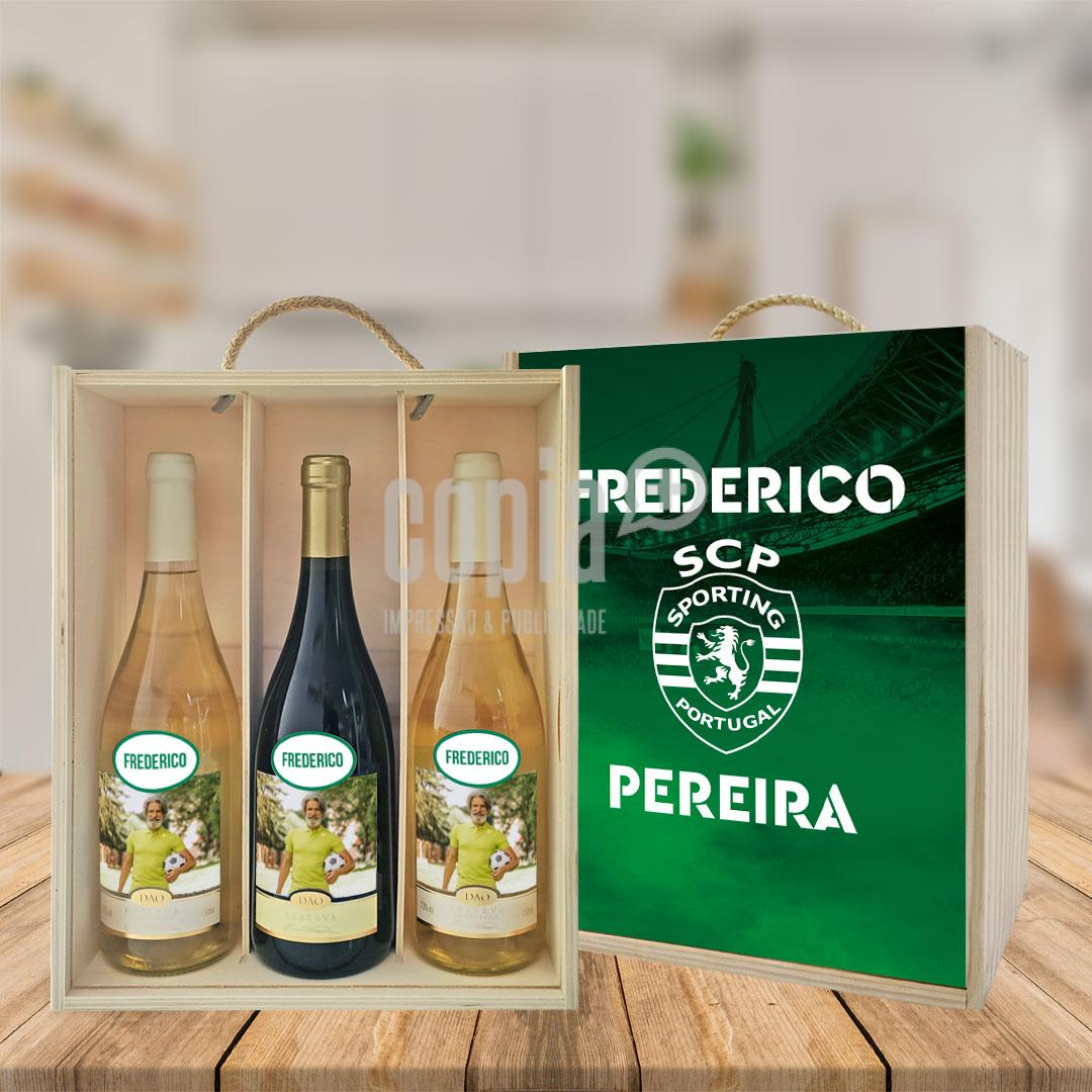 caixa + 3 garrafas de vinho sporting mod.21
