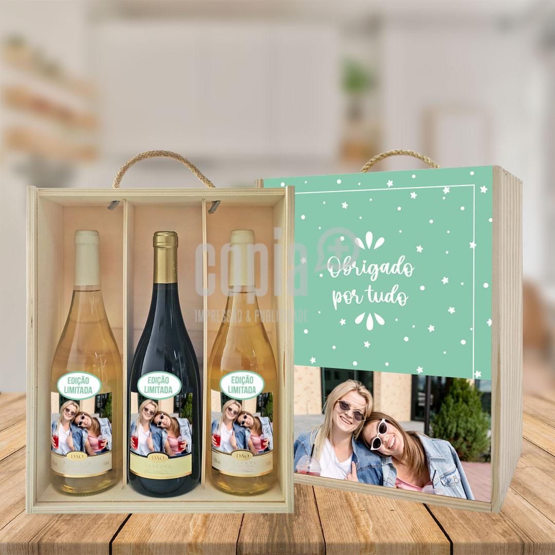 caixa + 3 garrafas de vinho obrigado por tudo mod.22