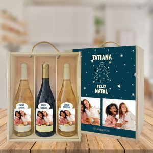 caixa + 3 garrafas de vinho feliz natal mod.3