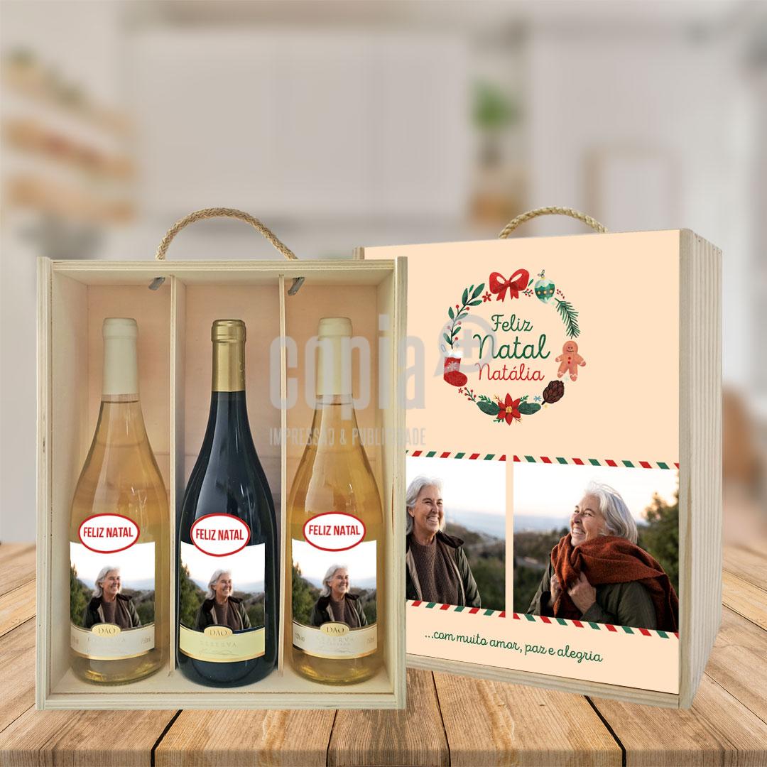 caixa + 3 garrafas de vinho mod.4 feliz natal