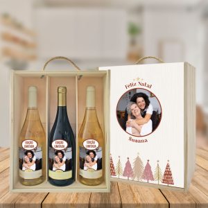 caixa + 3 garrafas de vinho feliz natal mod.5