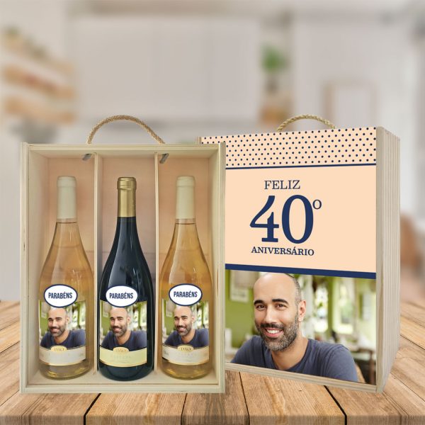 Caixa + 3 garrafas de vinho cópia+ aniversário mod.9